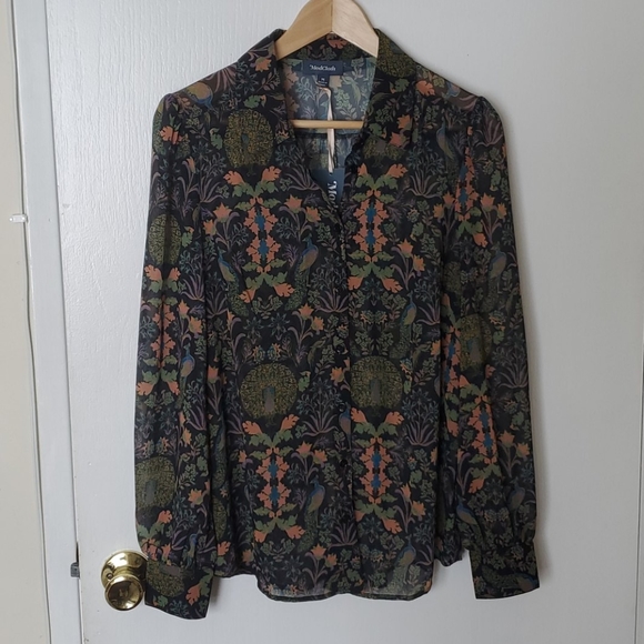 NWT Modcloth Buzzworthy Peacock Floral Blouse M - Picture 3 of 7